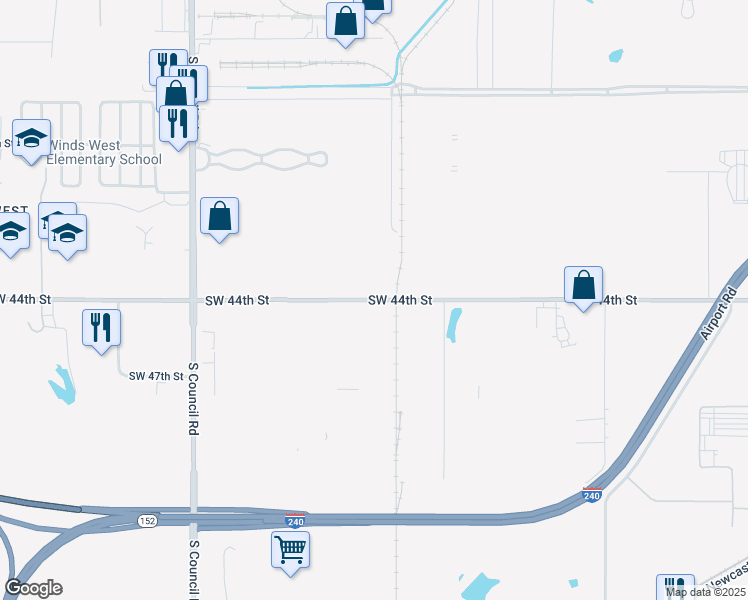 map of restaurants, bars, coffee shops, grocery stores, and more near 7509 Southwest 44th Street in Oklahoma City