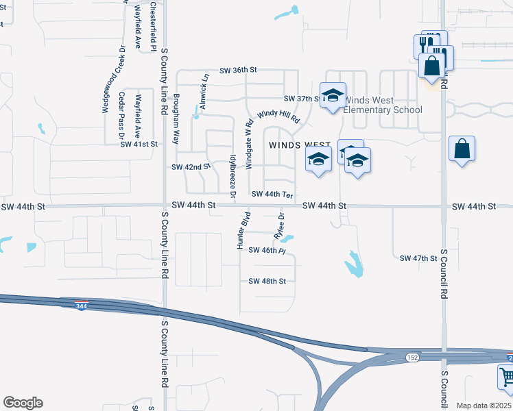 map of restaurants, bars, coffee shops, grocery stores, and more near 8645 Southwest 44th Street in Oklahoma City