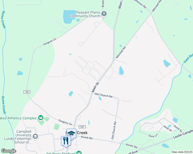 map of restaurants, bars, coffee shops, grocery stores, and more near 46 Winston Drive in Lillington