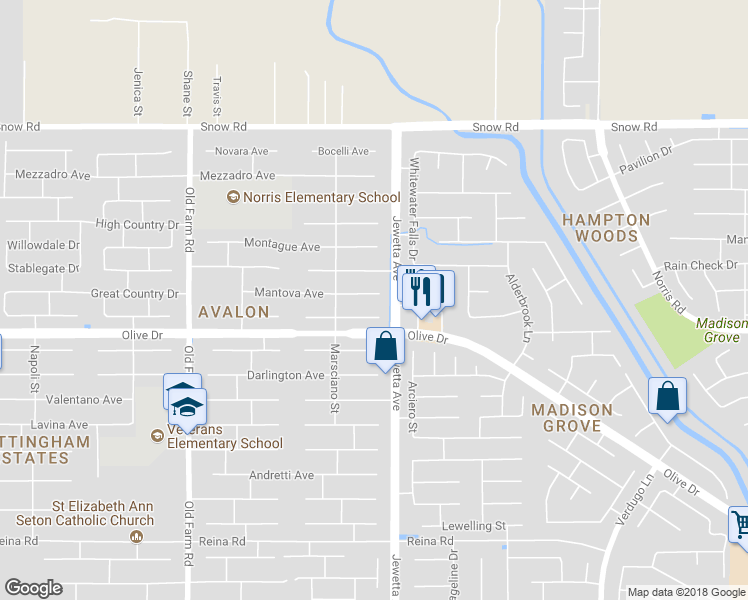 map of restaurants, bars, coffee shops, grocery stores, and more near 11315 Mantova Avenue in Bakersfield