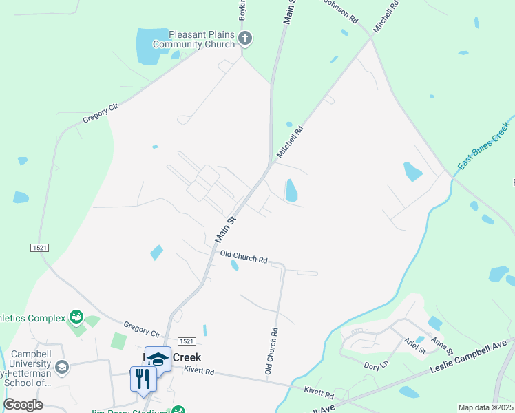 map of restaurants, bars, coffee shops, grocery stores, and more near 45 Collins Drive in Lillington