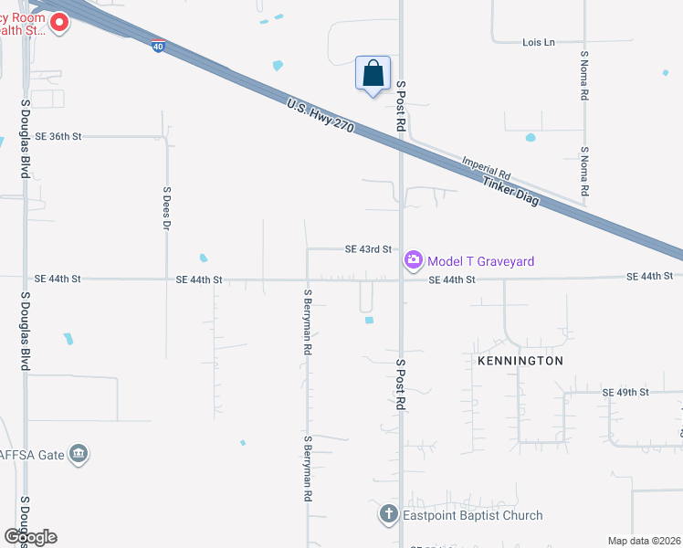 map of restaurants, bars, coffee shops, grocery stores, and more near 9729 Southeast 44th Street in Oklahoma City