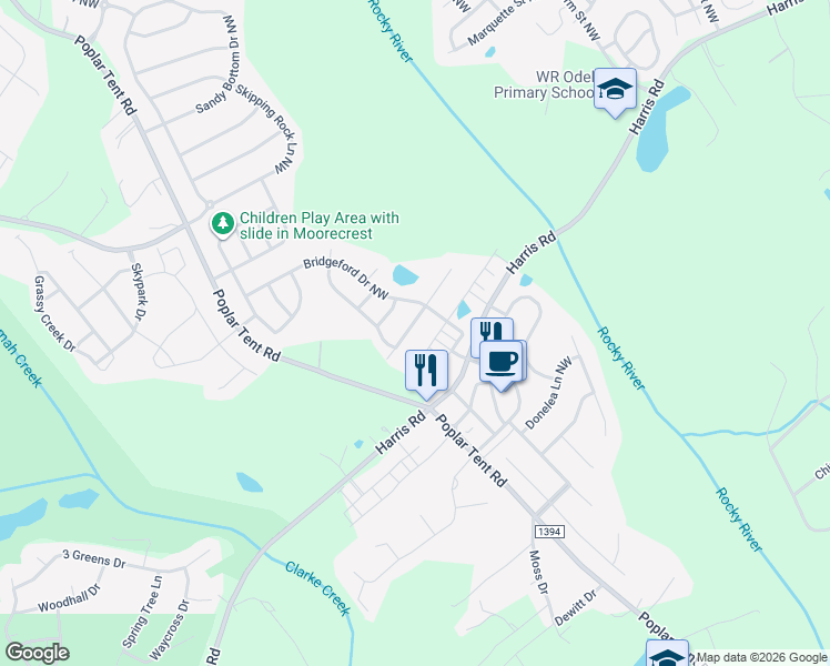 map of restaurants, bars, coffee shops, grocery stores, and more near 10372 Hillsborough Street in Huntersville
