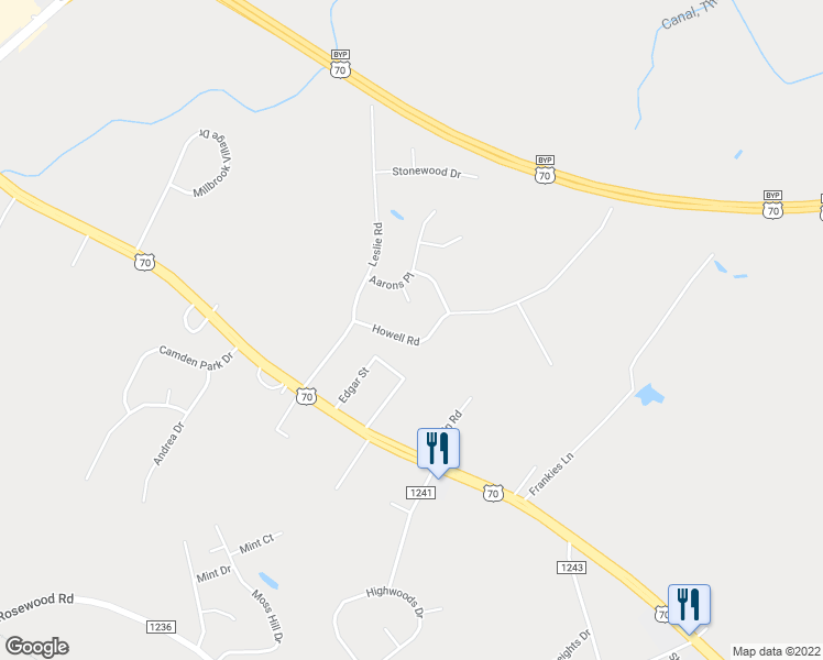 map of restaurants, bars, coffee shops, grocery stores, and more near 151 Howell Road in Goldsboro