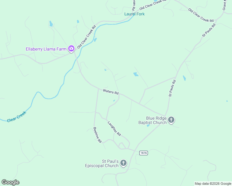 map of restaurants, bars, coffee shops, grocery stores, and more near County Road 1614 in Edneyville