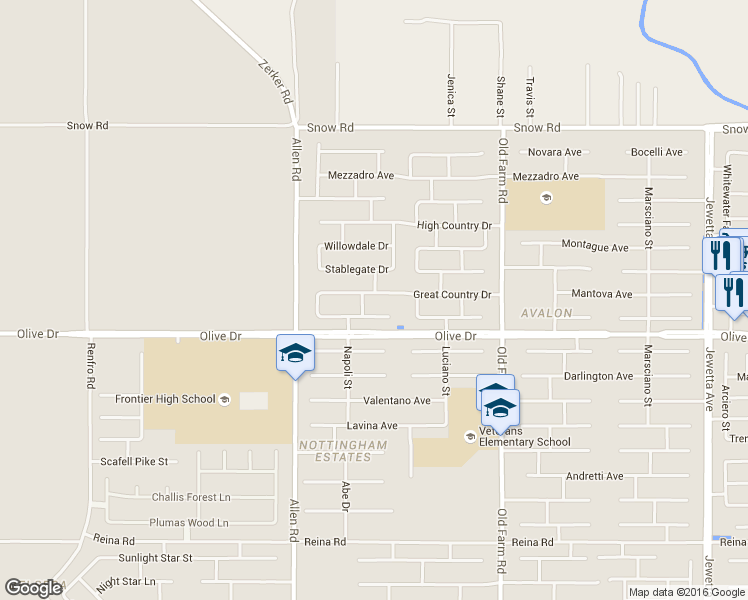 map of restaurants, bars, coffee shops, grocery stores, and more near 12517 Great Country Drive in Bakersfield