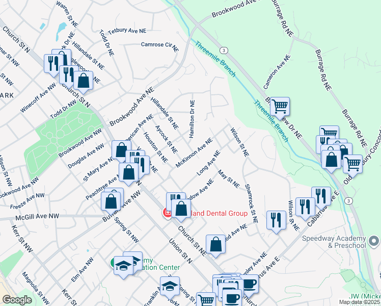 map of restaurants, bars, coffee shops, grocery stores, and more near 273 Hillandale Place Northeast in Concord