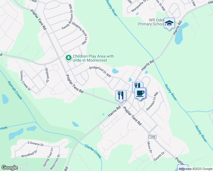 map of restaurants, bars, coffee shops, grocery stores, and more near 10339 Rutledge Ridge Drive Northwest in Huntersville