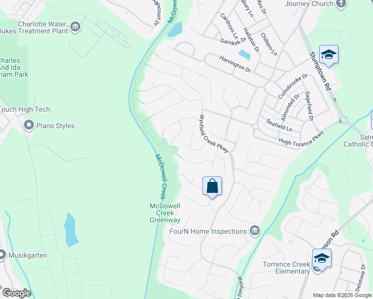 map of restaurants, bars, coffee shops, grocery stores, and more near 8802 Glenside Street in Huntersville