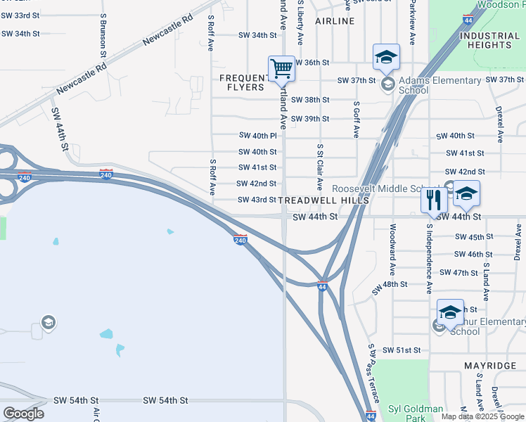 map of restaurants, bars, coffee shops, grocery stores, and more near 3709 Southwest 44th Street in Oklahoma City