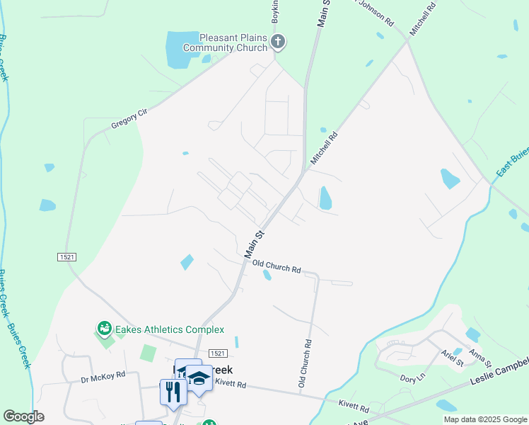 map of restaurants, bars, coffee shops, grocery stores, and more near 46 Winston Drive in Lillington