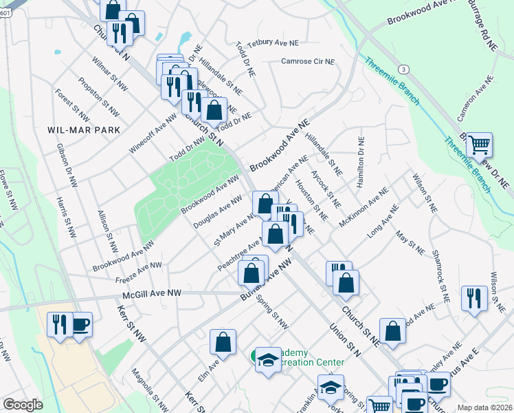 map of restaurants, bars, coffee shops, grocery stores, and more near 381 North Carolina 73 in Concord