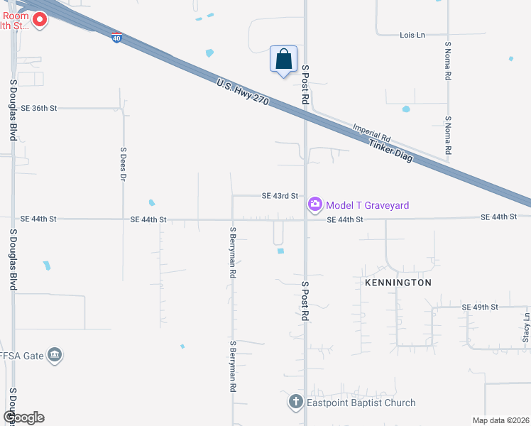 map of restaurants, bars, coffee shops, grocery stores, and more near 9729 Southeast 44th Street in Oklahoma City