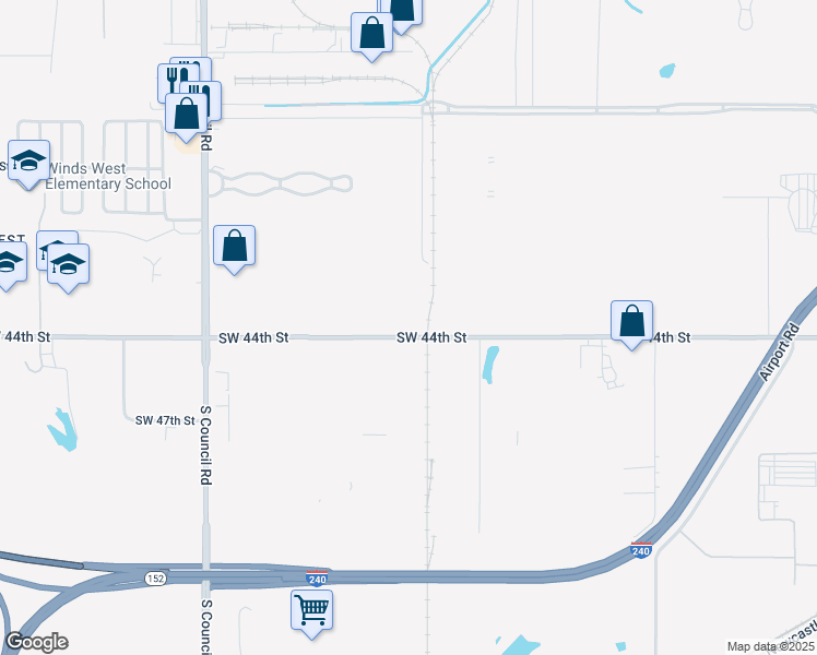map of restaurants, bars, coffee shops, grocery stores, and more near 7509 Southwest 44th Street in Oklahoma City