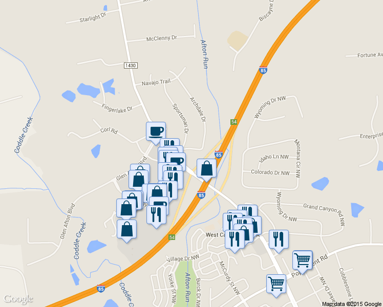 map of restaurants, bars, coffee shops, grocery stores, and more near 5791 Wabash Ln in Concord