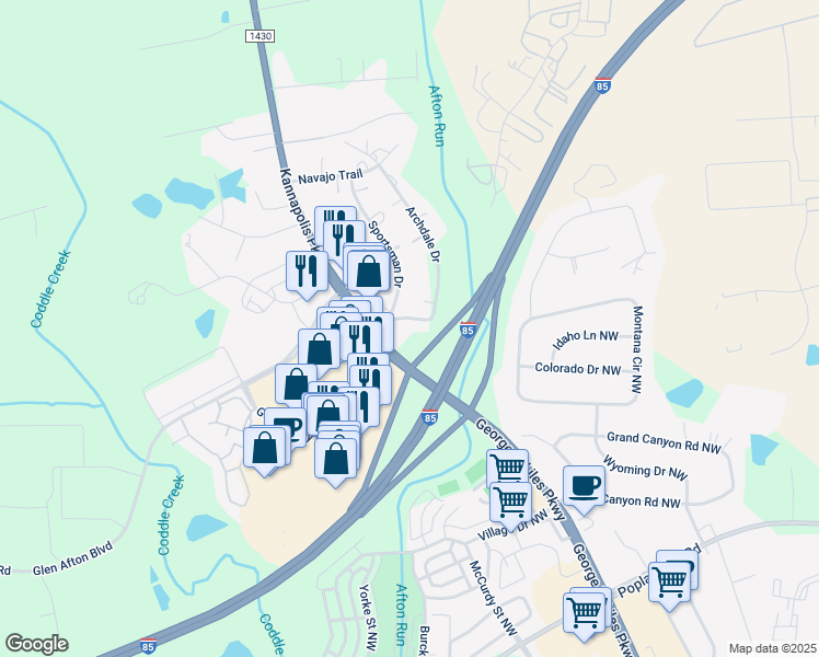 map of restaurants, bars, coffee shops, grocery stores, and more near 5791 Wabash Ln in Concord