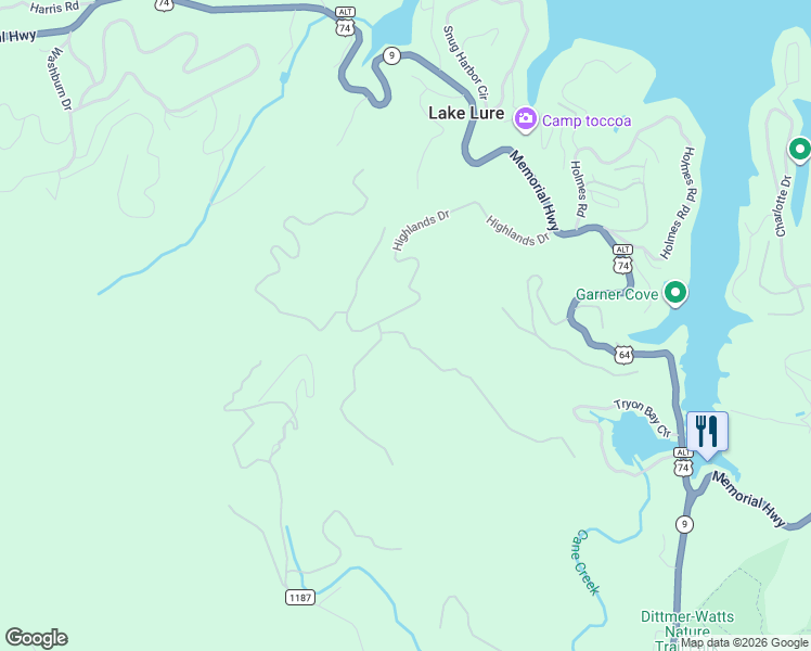 map of restaurants, bars, coffee shops, grocery stores, and more near 131 Bear Cliff Way in Lake Lure