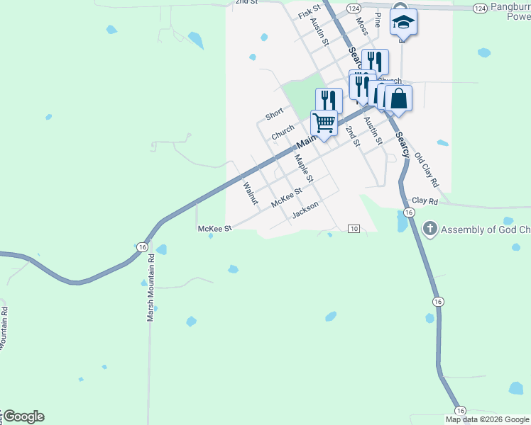 map of restaurants, bars, coffee shops, grocery stores, and more near 204 McKee Street in Pangburn