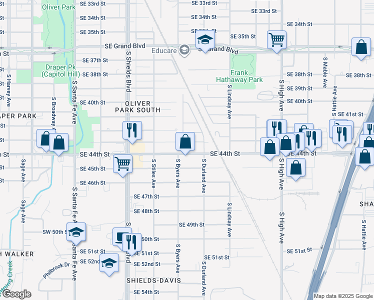 map of restaurants, bars, coffee shops, grocery stores, and more near 403 Southeast 44th Street in Oklahoma City