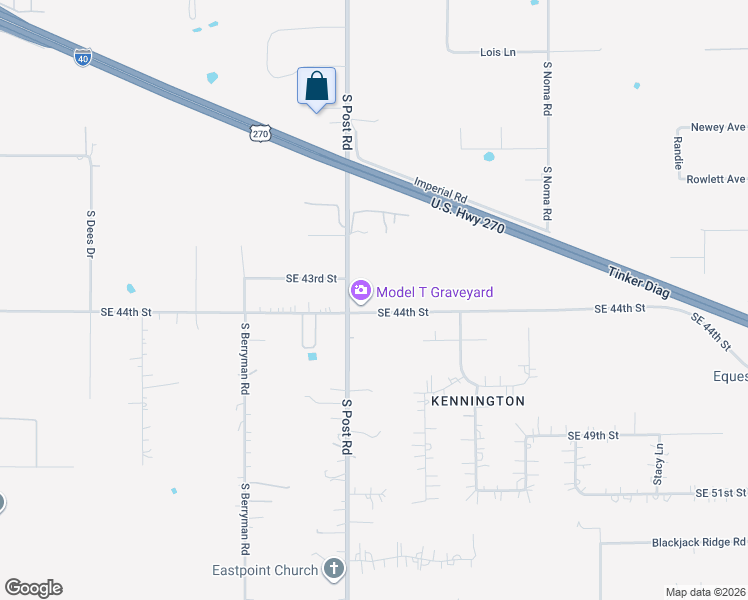 map of restaurants, bars, coffee shops, grocery stores, and more near 10005 Southeast 44th Street in Oklahoma City