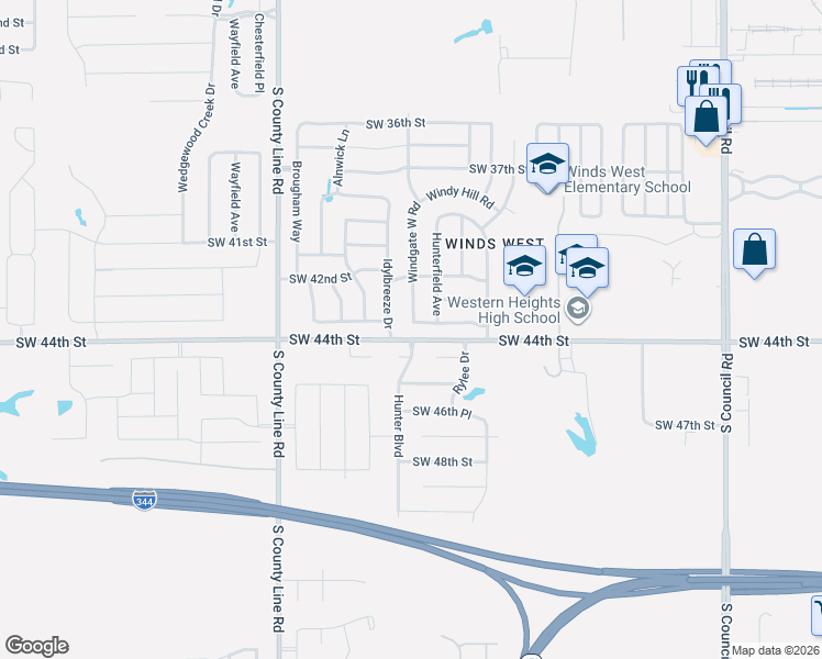 map of restaurants, bars, coffee shops, grocery stores, and more near 4417 Windgate West Road in Oklahoma City