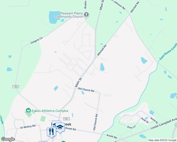 map of restaurants, bars, coffee shops, grocery stores, and more near 21 Collins Drive in Lillington