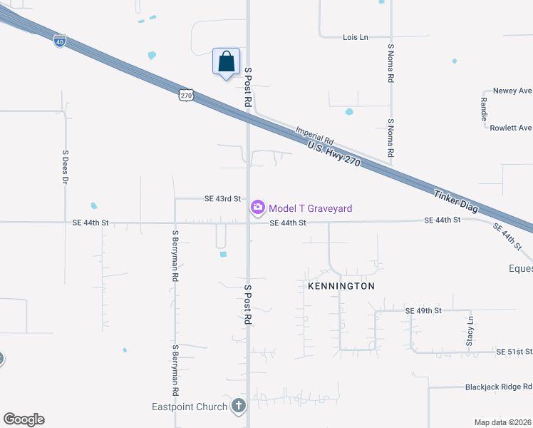 map of restaurants, bars, coffee shops, grocery stores, and more near 10005 Southeast 44th Street in Oklahoma City