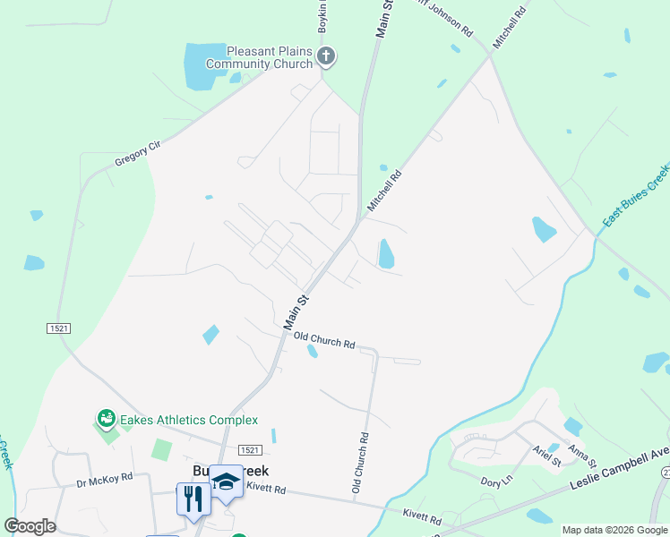 map of restaurants, bars, coffee shops, grocery stores, and more near 21 Collins Drive in Lillington