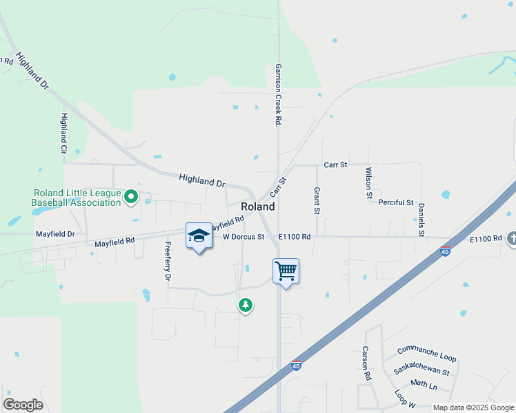 map of restaurants, bars, coffee shops, grocery stores, and more near in Roland