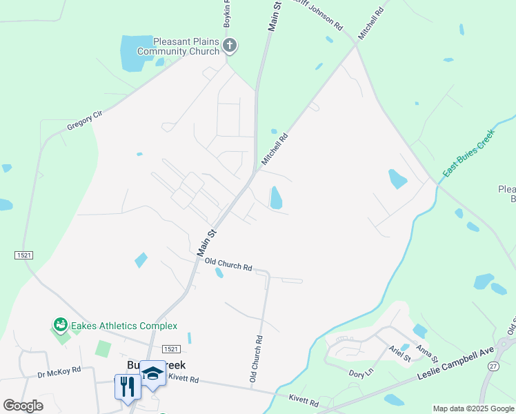 map of restaurants, bars, coffee shops, grocery stores, and more near 74 Fantasy Lane in Lillington