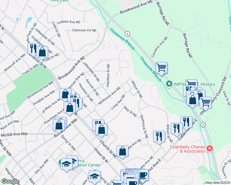map of restaurants, bars, coffee shops, grocery stores, and more near 155 Long Avenue Northeast in Concord