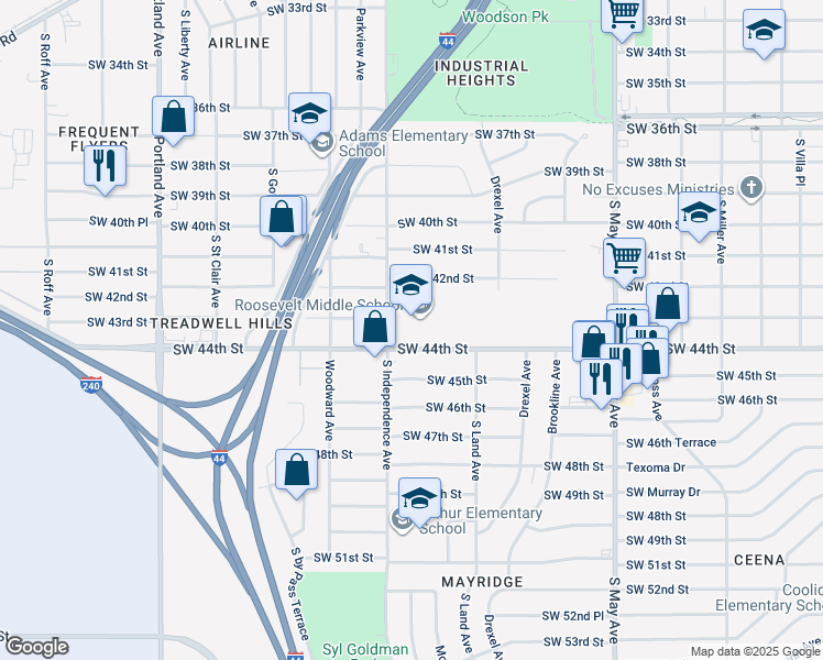 map of restaurants, bars, coffee shops, grocery stores, and more near in Oklahoma City