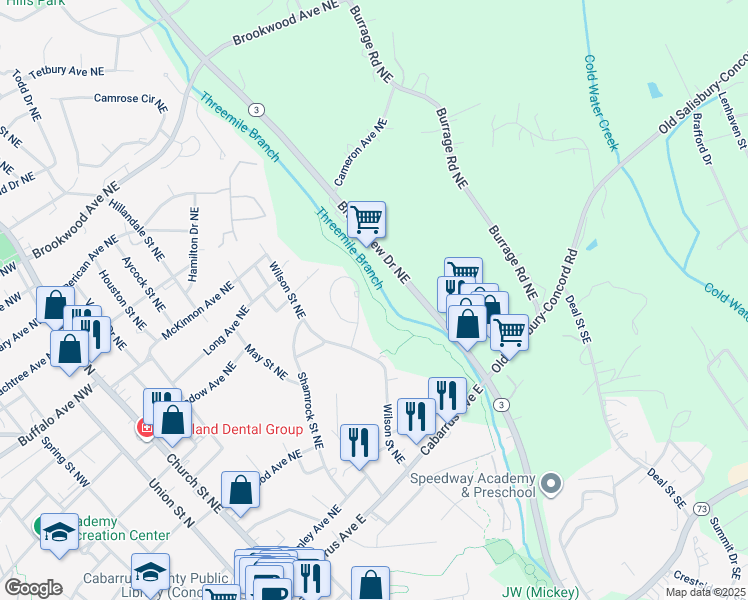 map of restaurants, bars, coffee shops, grocery stores, and more near 270 Hatley Cir NE in Concord