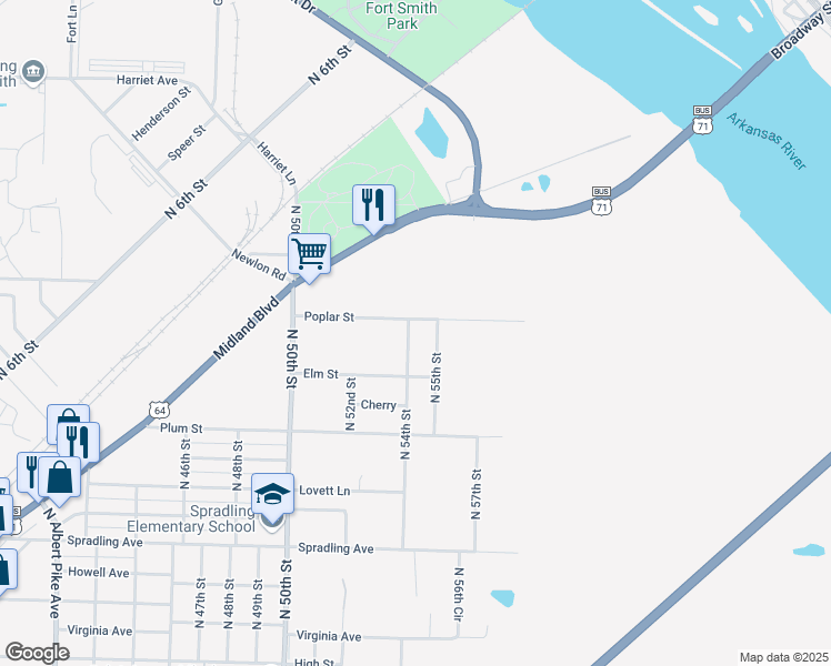 map of restaurants, bars, coffee shops, grocery stores, and more near 4412 North 54th Street in Fort Smith