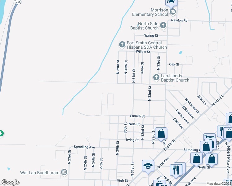map of restaurants, bars, coffee shops, grocery stores, and more near 4308 Oak Park Circle in Fort Smith