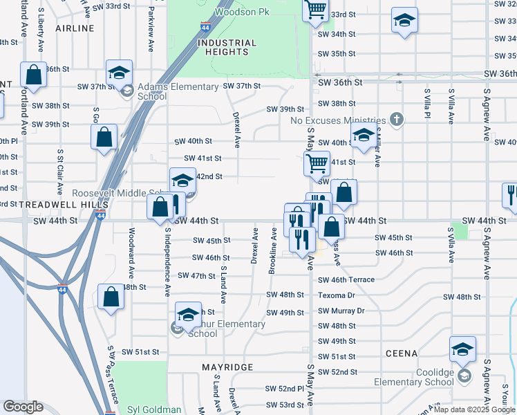 map of restaurants, bars, coffee shops, grocery stores, and more near in Oklahoma City