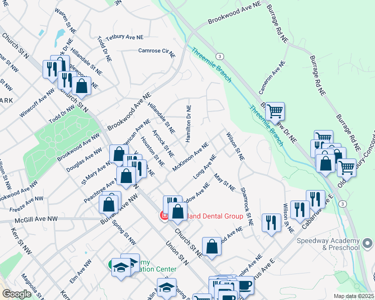 map of restaurants, bars, coffee shops, grocery stores, and more near 273 Hillandale Place Northeast in Concord