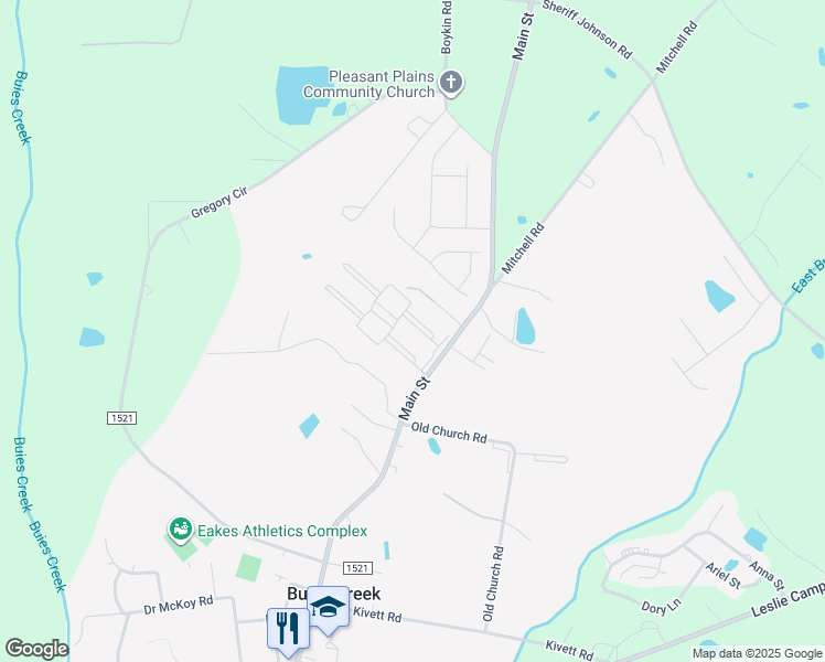 map of restaurants, bars, coffee shops, grocery stores, and more near 46 Winston Drive in Lillington