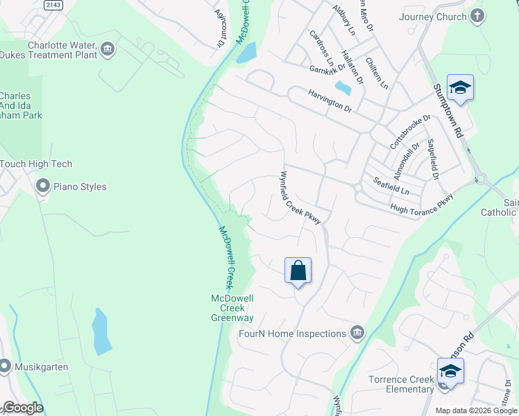 map of restaurants, bars, coffee shops, grocery stores, and more near 8802 Glenside Street in Huntersville