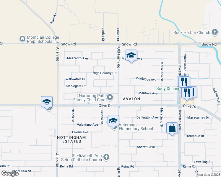 map of restaurants, bars, coffee shops, grocery stores, and more near 12111 Great Country Drive in Bakersfield