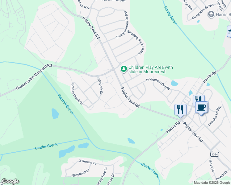 map of restaurants, bars, coffee shops, grocery stores, and more near 11416 Fullerton Place Drive in Huntersville