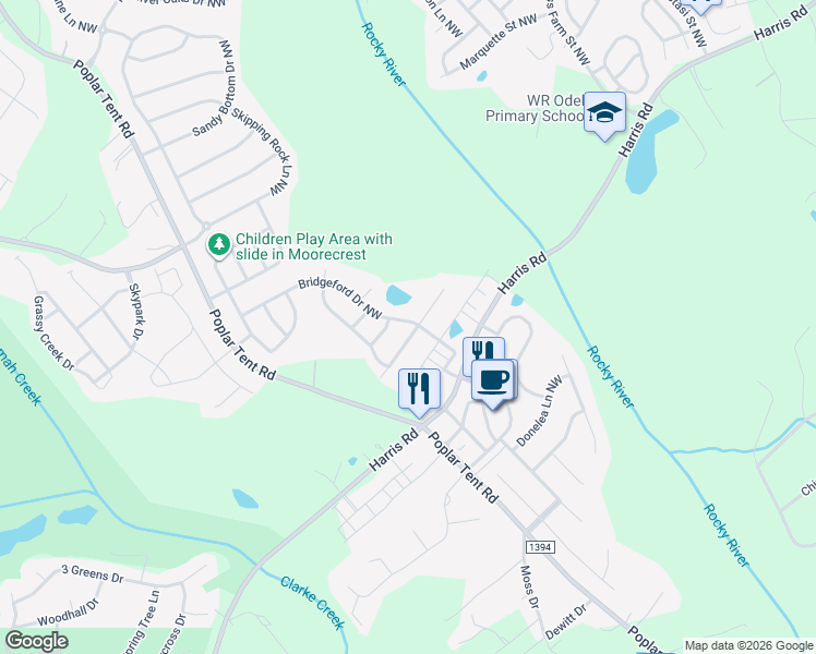 map of restaurants, bars, coffee shops, grocery stores, and more near 10372 Hillsborough Street in Huntersville