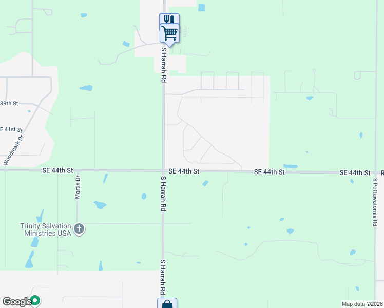 map of restaurants, bars, coffee shops, grocery stores, and more near 21160 Southeast 44th Street in Oklahoma County