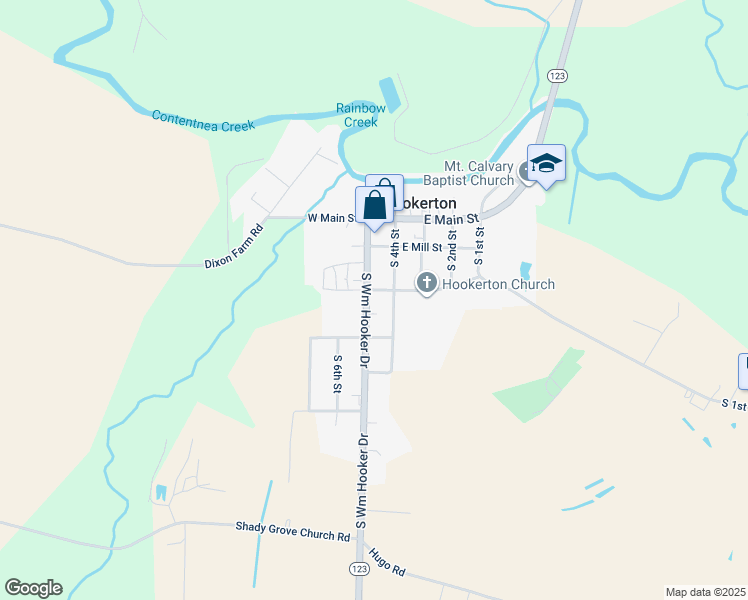 map of restaurants, bars, coffee shops, grocery stores, and more near 305 South William Hooker Drive in Hookerton