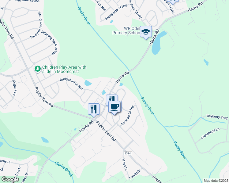 map of restaurants, bars, coffee shops, grocery stores, and more near 9996 Violet Cannon Drive Northwest in Concord