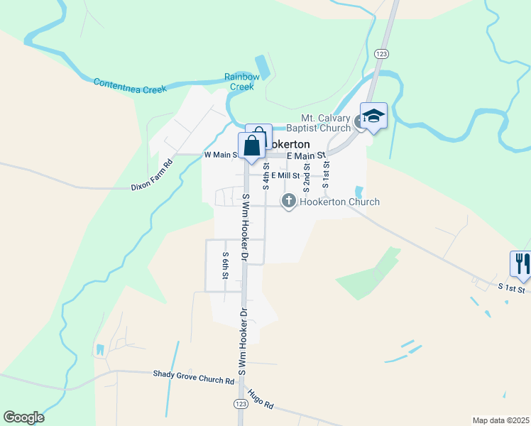 map of restaurants, bars, coffee shops, grocery stores, and more near South 4th Street in Hookerton