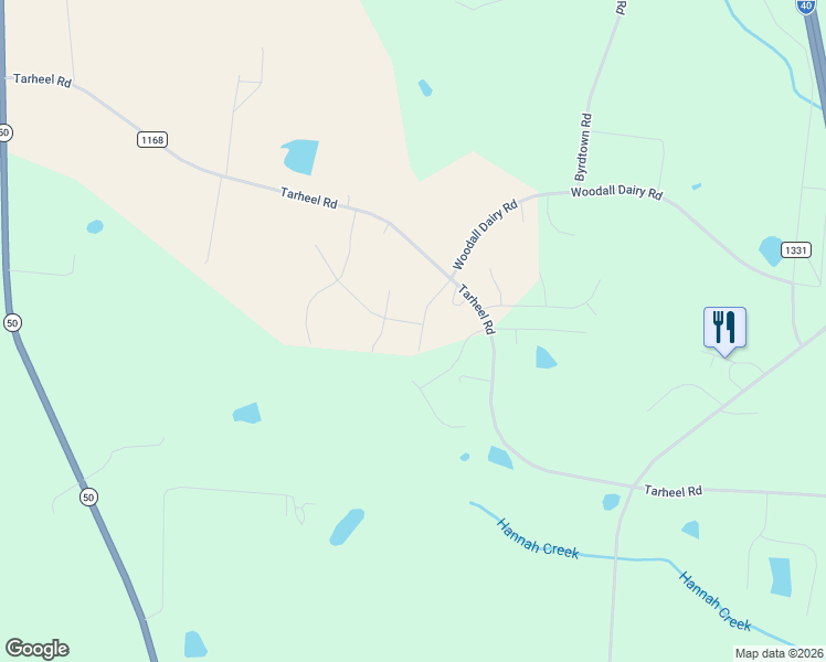 map of restaurants, bars, coffee shops, grocery stores, and more near 2281 Tarheel Road in Benson