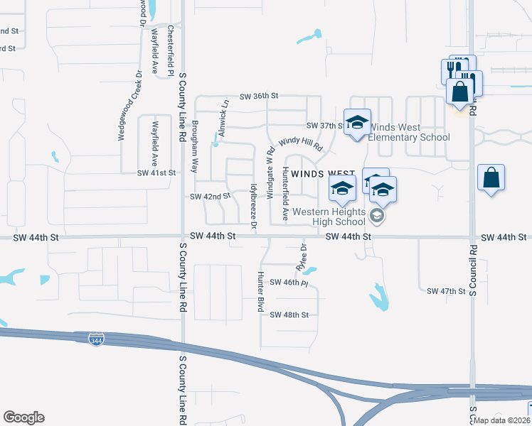 map of restaurants, bars, coffee shops, grocery stores, and more near 4305 Windgate West Road in Oklahoma City