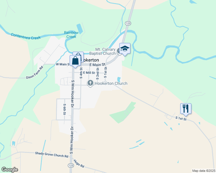 map of restaurants, bars, coffee shops, grocery stores, and more near 316 South 1st Street in Hookerton