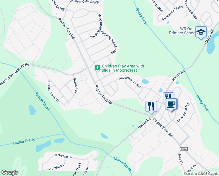 map of restaurants, bars, coffee shops, grocery stores, and more near 10395 Dowling Street Northwest in Huntersville